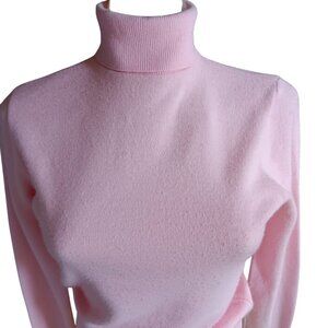Vintage Women's Small Sweater Turtleneck Pink Back Zipper 1970's Soft Knit